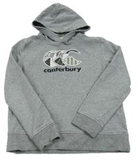 Šedá melírovaná mikina s logem a kapsou a kapucí canterbury 