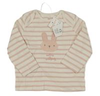 Nové - bílo-růžové žebrované triko se zajíčkem F&F