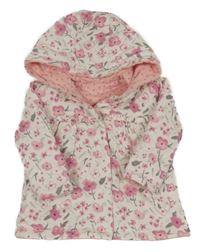 Bílý zateplený oboustranný kabátek s kytičkami a volánky a kapucí George