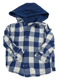 Tmavomodro-bílá kostkovaná košilová bunda s kapucí F&F