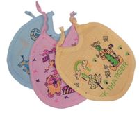 3x - Froté bryndák - Světleoranžový s Tygrem, růžový s obrázkem, světlemodrý se žirafou