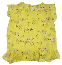 Žlutá šifonová halenka s kytičkami a motýlky a volánky Y.F.K.