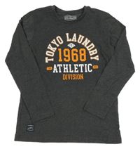Tmavošedé melírované triko s číslem a logem TOKYO LAUNDRY 