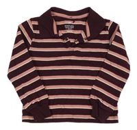Vínovo-starorůžovo-bílá pruhovaná crop mikina s límečkem H&M