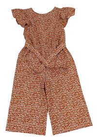 Hnědý květovaný culottes overal s páskem Matalan