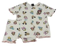 2set - Bílé žebrované tričko s Minnie a přáteli + elastické kraťasy Primark