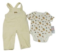 2set - Krémové manšestrové laclové kalhoty s Grootem + bílé body Marvel