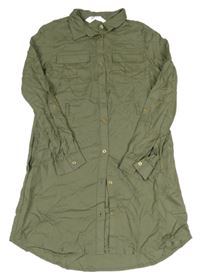 Khaki lehké propínací košilové šaty H&M