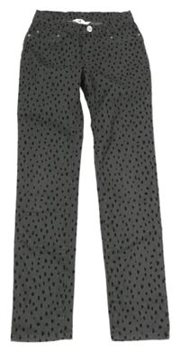 Tmavošedé puntíkaté plátěné elastické kalhoty H&M