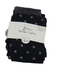 Nové - 2x silonky - černé třpytivé + černé puntíkaté Primark