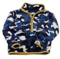 Tmavomodro-bílá army chlupatá zateplená mikina