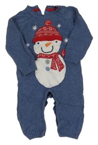 Modrý pletený overal se sněhulákem Tu