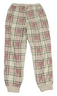 Smetanovo-růžovo-khaki kostkované pyžamové kalhoty zn. Tu