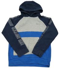 Šedo-tmavomodro-modrá mikina s nápisem a kapucí Primark