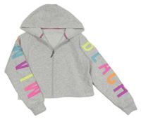 Světlešedá melírovaná propínací crop mikina s kapucí Dunnes