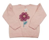 Nové - Růžový svetr s květinou a volánky Pep&Co