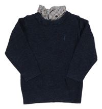 Tmavomodrý melírovaný svetr s košilovým límcem Next