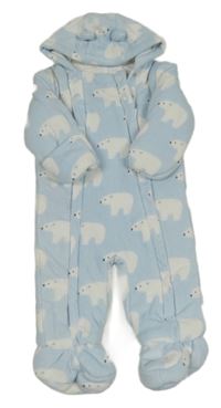 Světlemodrá fleecová zateplená kombinéza s medvědy a kapucí M&S