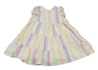 Bílo-barevné pruhované třpytivé šaty s volánky Dunnes