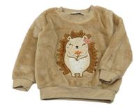 Hnědá chlupatá mikina s ježkem s flitry C&A