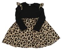 Černo-hnědé šaty s leopardím vzorem a volánky Shein