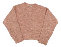 Béžovo-hnědo-růžový melírovaný žinylkový crop svetr H&M