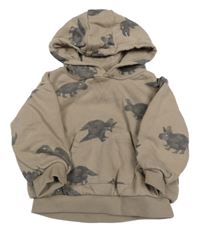 Hnědá mikina s dinosaury a kapucí M&S