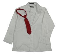 2set - Bílá košile + červená vzorovaná kravata s kotvami