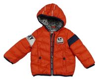 Červená šusťáková zateplená bunda s Mickeym a kapucí C&A