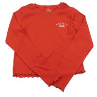 Červené žebrované crop triko s nápisem M&S