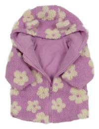 Levandulová květovaná huňatá zateplená propínací mikina s kapucí Dunnes