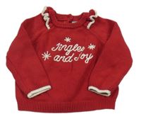 Červený svetr s nápisem a volánky Tahari