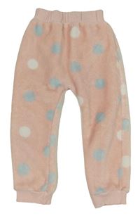 Růžové puntíkaté chlupaté pyžamové kalhoty