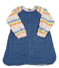 Modro-růžovo-barevné riflovo/teplákové šaty s pruhy Next