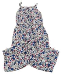 Bílo-modro-růžový květovaný lehký kalhotový overal Kiki&Koko