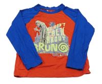 Červeno-safírové triko s potiskem