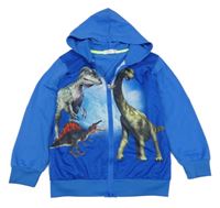 Modrá propínací mikina s dinosaury a kapucí