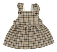 Béžovo-antracitovo-růžové kostkované vlněné laclové šaty F&F