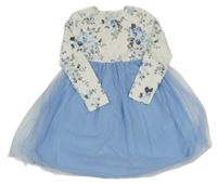 Smetanovo-světlemodré šaty s květinami a tylovou sukní Shein