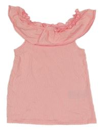 Bílo-neonově růžové pruhované tričko s volánem Y.F.K.