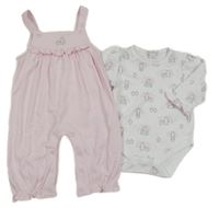 2set - Světlerůžové lehké laclové tepláky s tučňáky + bílé body s tučňáky