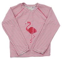 Bílo-růžové pruhované UV triko s plameňákem Pusblu