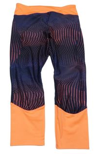 Tmavomodro-neonově oranžové vzorované sportovní crop legíny Decathlon