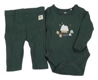 2set - Tmavozelené žebrované body s perníčky a domkem + legíny M&S