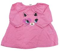 Růžová puntíkatá lehká tunika s kočkou zn. H&M