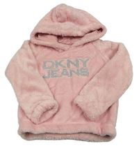 Růžová chlupatá mikina s logem a kapucí DKNY