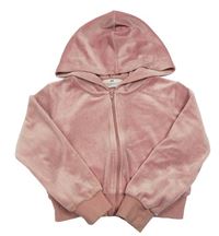 Světlerůžová sametová propínací crop mikina s kapucí H&M