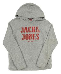 Šedá melírovaná mikina s logem a kapucí Jack & Jones