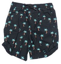 Černé plátěné kraťasy s palmami Primark
