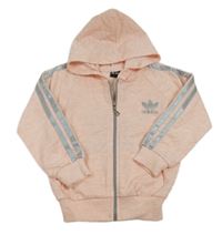 Světlerůžová melírovaná propínací mikina s logem a kapucí - Adidas